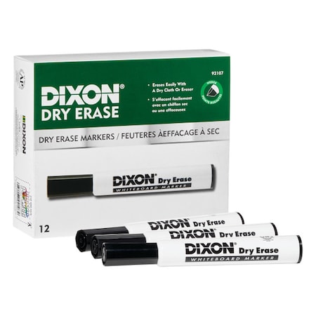 Dixon Ticonderoga Dry Erase Markers Wedge Tip, Black, PK12, 12PK 92107